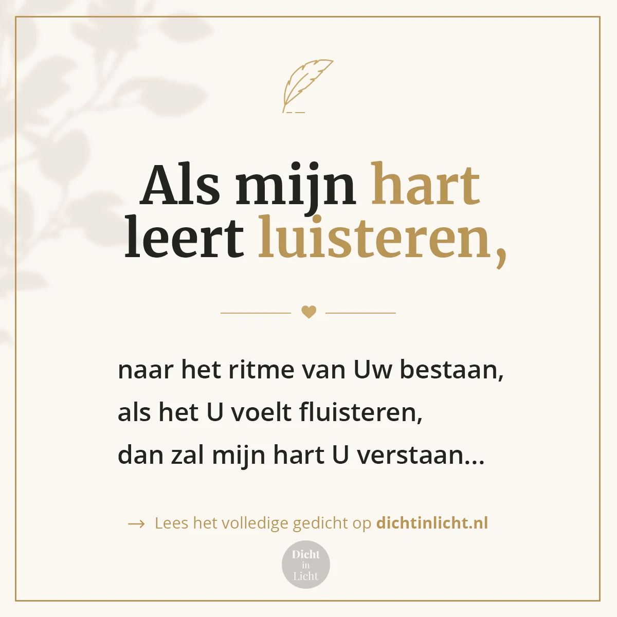 Korte christelijke gedichten dankbaarheid - hart luisteren - Dicht in Licht