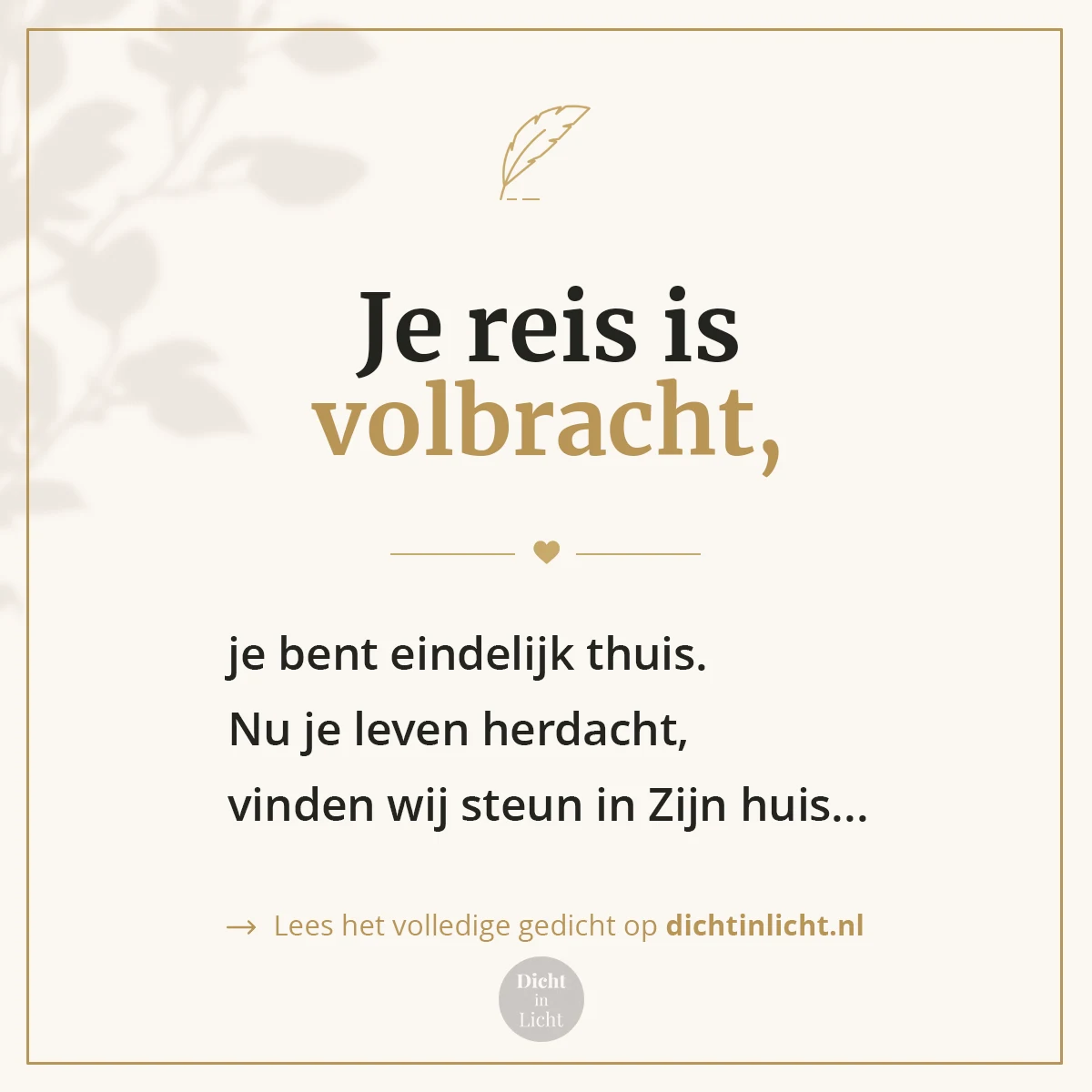 Korte christelijke gedichten overlijden - reis volbracht - Dicht in Licht