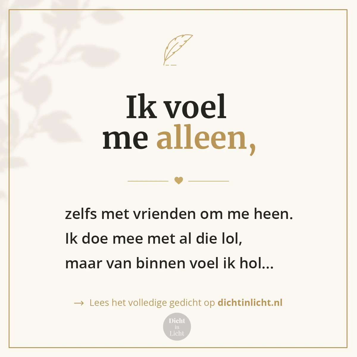 Korte christelijke gedichten troost - eenzaamheid, alleen - Dicht in Licht